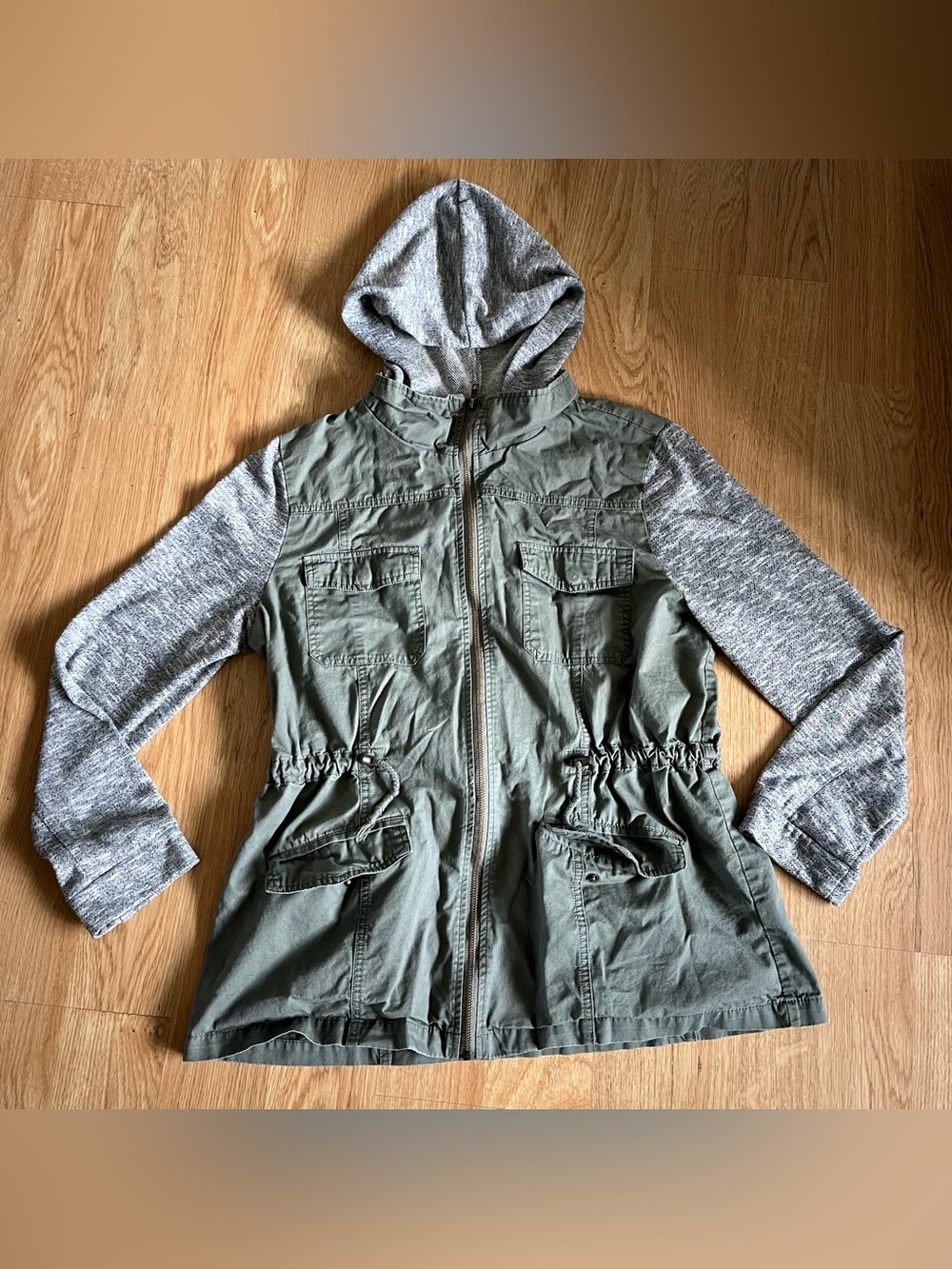 Charlotte Russe Women's XL Green/Gray Hooded Anorak Utility Jacket Zip Pockets